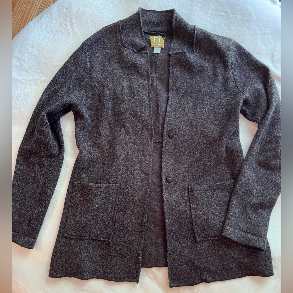Damask Gray Merino Wool/Cashmere Cardigan!